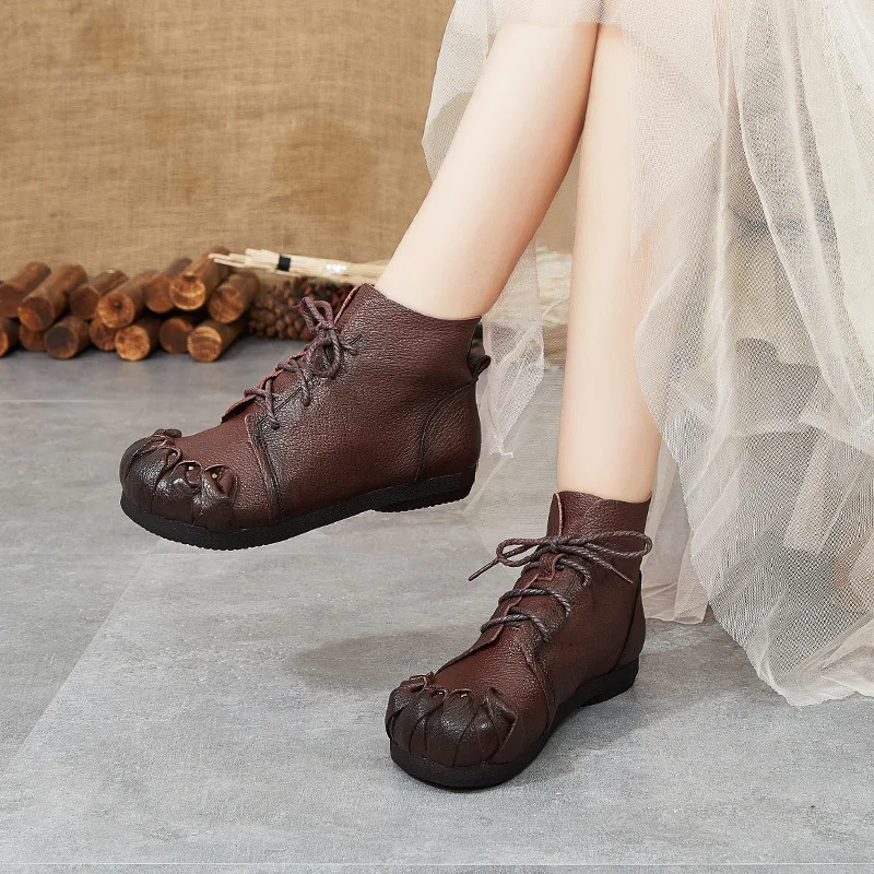 

2019 Autumn & Winter New Style Ethnic-Style Retro Handmade Leather Short Boots Soft Leather Soft Bottom Is Comfortable And Casua