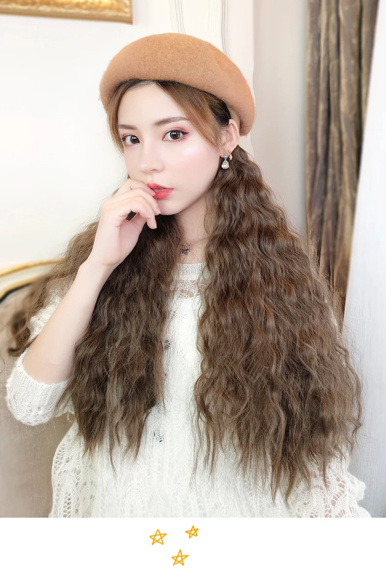Periwig madam длинные волосы шляпа длинные вьющиеся волосы кибер знаменитости берет парик интеграции Зимняя мода природа periwig