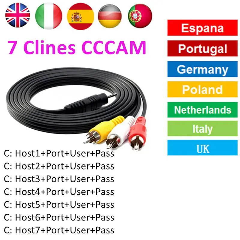 cccam 7cline for 1 year europe Spain Germany Italy Poland For dvb S2 lnb Satellite receiver v7 v8 super receptor via V8 usb wifi