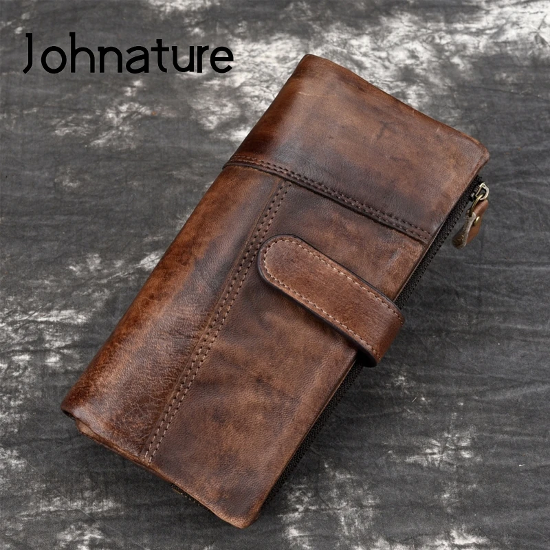 

Johnature 2019 New Vintage Genuine Leather Solid Hasp Long Multi-card Position Cow Leather Men Wallets Leisure Men Clutch Bags