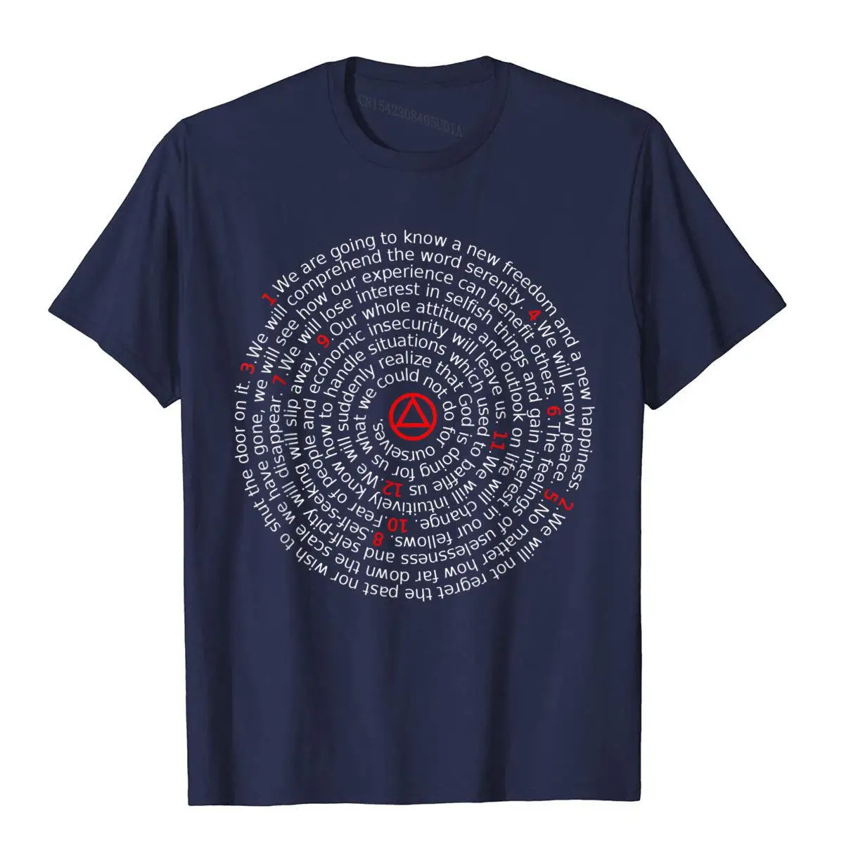 The Twelve Promises' - AA 12 Step Recovery Spiral T-Shirt__B10273navy