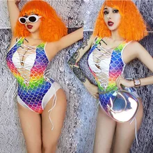 Красочный ночной клуб бар Сексуальный Бандаж боди сценический костюм для танца на пилоне DJ DS певица вечерние Косплей комбинезон S/M/L DWY2413