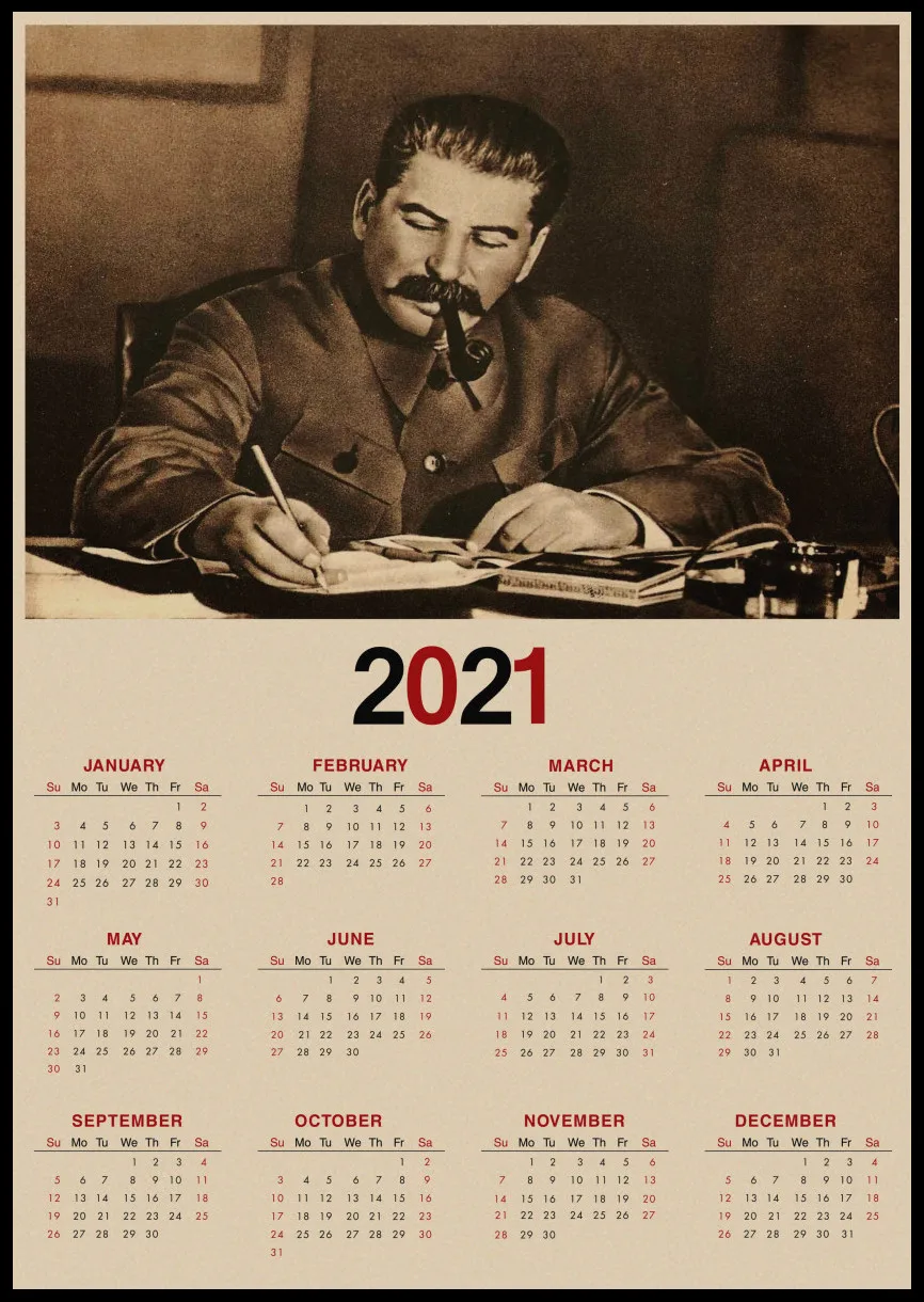 Poster Retro Calendar Decor CCCP Soviet Union USSR Joseph Political Stalin World-War-Ii