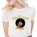 Женские футболки в африканском стиле меланин Харадзюку черная футболка с принтом волшебных букв модная черная Красивая женская футболка - фото