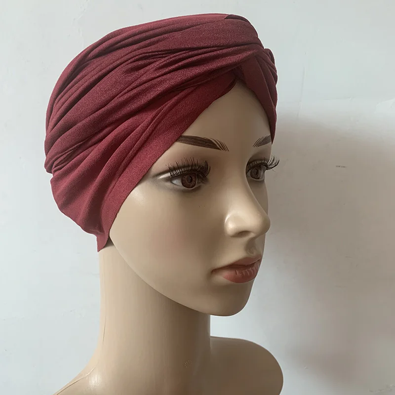 

2020 Soft Suede Head Scarf Turban Caps for Women Muslim Headscarf Bonnet Reay to Wear Hijab Turbans India African Head wrap Hat