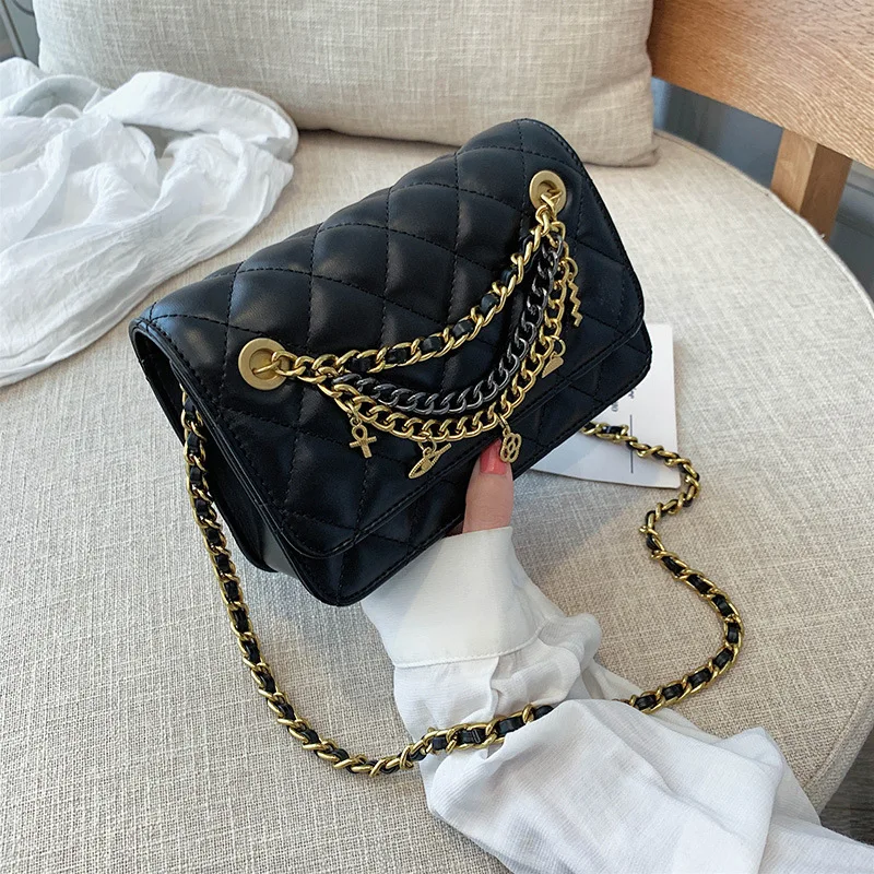 

Western Style Bag Women's New Style 2019 Summer Versitile Fashion Chain Square Sling Bag Casual Rhombus Crossbody Bag