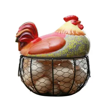 

Iron Egg Storage Basket Snack Fruit Egg Basket Creative Ceramic Hen Ornaments Decoration Kitchen Storage Eggs Holder