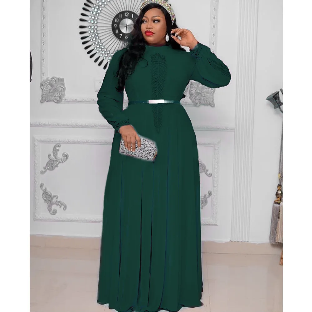 2022 Fashion Women New High Street Style Long Dress Long Sleeve High Collar Dress Printed Lady Floor Length Dress african wear for ladies