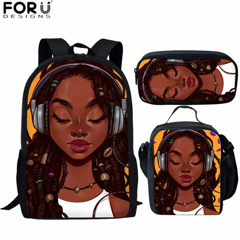 FORUDESIGNS/первичный рюкзак для студентов с черным принтом для девочек в африканском стиле, 3 шт., школьные сумки для детей, рюкзак для девочек - Цвет: Z4897CGK