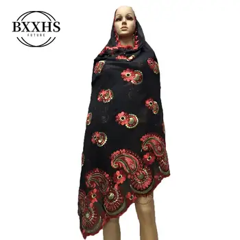 

African Women Scarfs muslim embroidery heavy Cotton Scarf big size scarf with Beads for Shawls Wrap