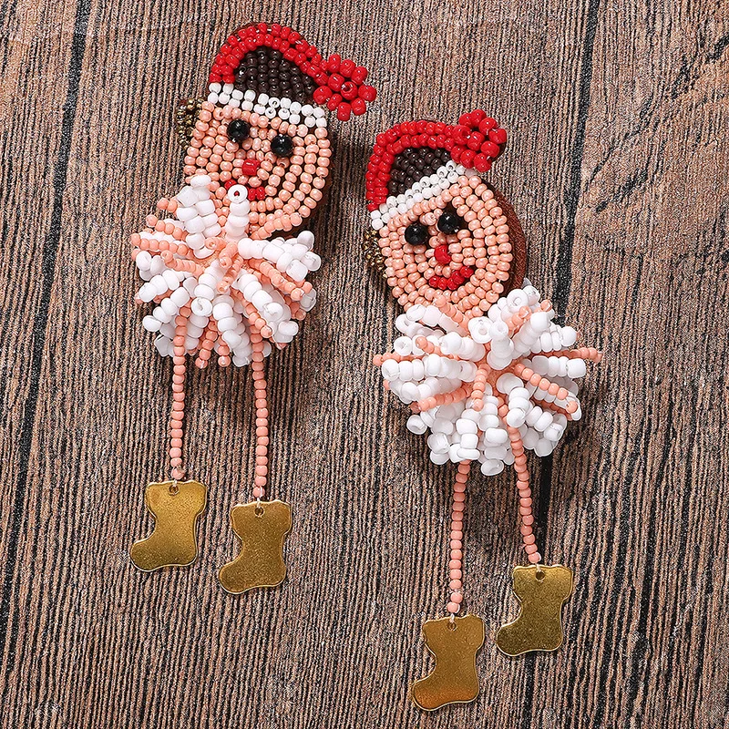 

Chissen Fashion Bead Santa Claus Drop stud Earrings for Women Handmade Christmas Newyear Holiday Decoration Trendy Jewelry Gifts