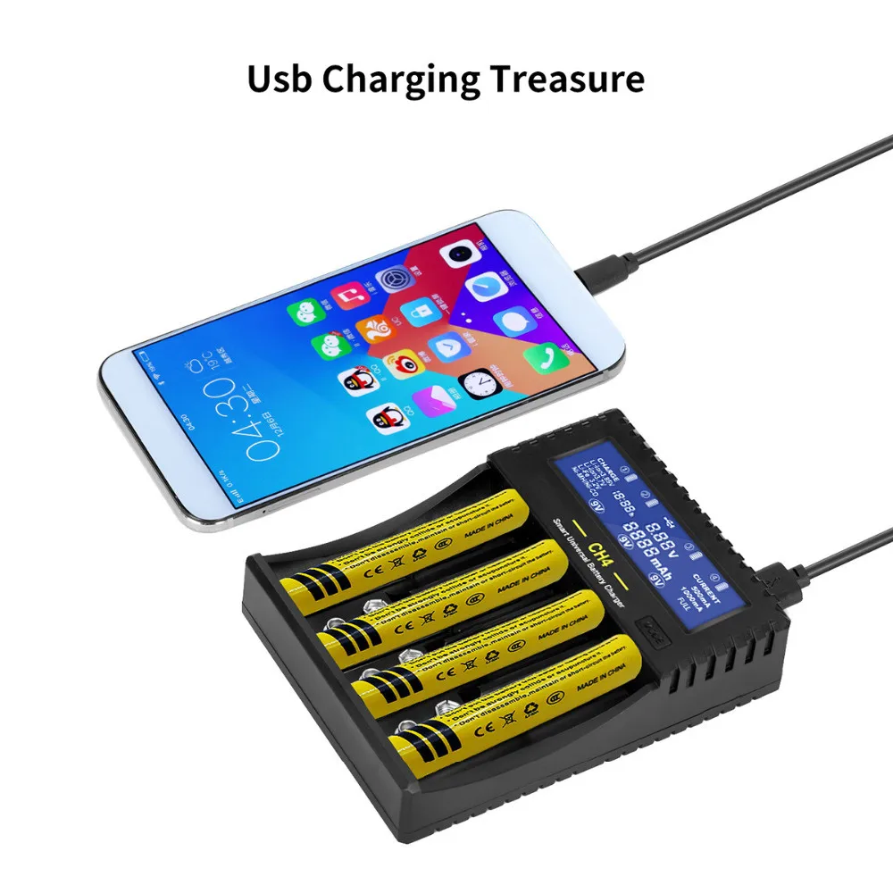 

Ni-MH Lithium Ion Battery Charger AA AAA 18650 9V Smart Battery Charger CH4 Compatible & IMR/INR/ICR/Ni-MH/NiCd/LiFePO4 Battery