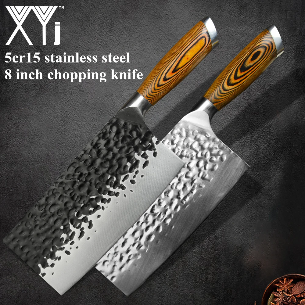 

XYj 5cr15 Chopping Stainless Steel Cleaver 8'' INCH Chef Cleaver Butcher Knife Slaughter Wood Handle Machete Slicing Tools Set
