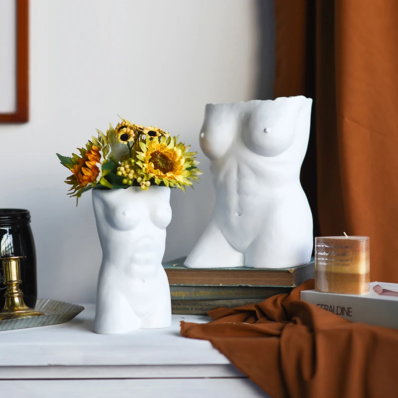 

Nordic Creative Body Shape Statue Ceramic Vase Ornaments Decoration Home Table Livingroom Flower Arrangement Figurines Crafts