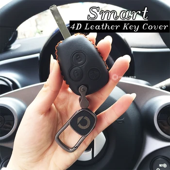 

Free Shipping 4D Genuine Leather Car Key Cover smart 453 key case Remote Control Keychain For Smart 453 fortwo forfour