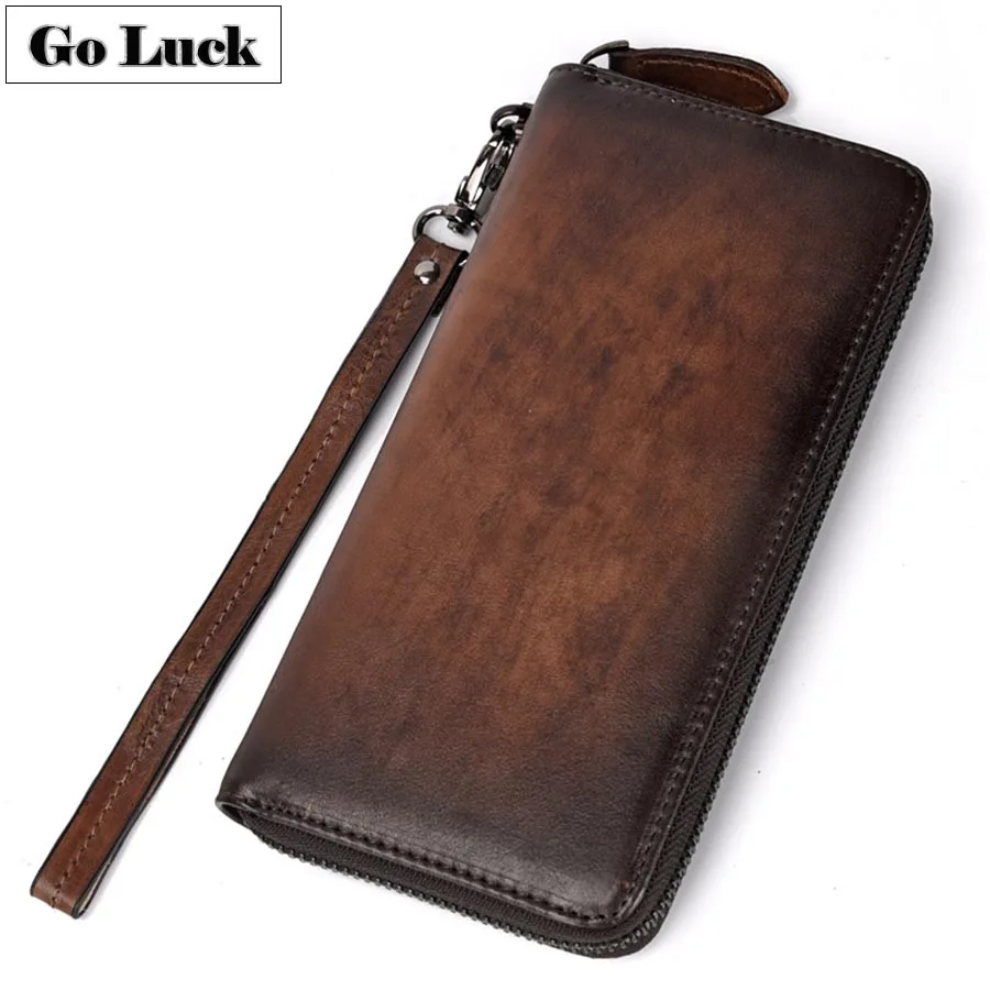 

GO-LUCK Brand Genuine Leather Wristlet Clutches Wallets Men Credit ID Business Card Case Women Cell Phone Pouch Purse Unisex