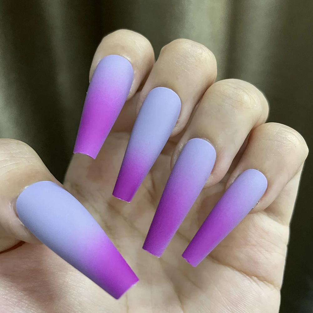 Uñas postizas acrílicas con forma de T para manicura, 20 piezas de  bailarina Extra largas, gradiente esmerilado, colores mate, para manicura| Uñas postizas| - AliExpress