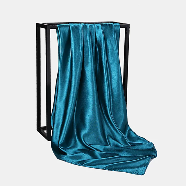 Foulard Hijab en Satin de Couleur Unie pour Femme, Châle Carré de 90cm pour Cheveux