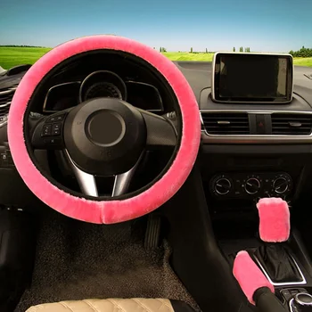 

Winter Steering Wheel Cover+Handbrake Cover + Car Automatic Covers / Warm Super Thick Plush Gear Shift Collar