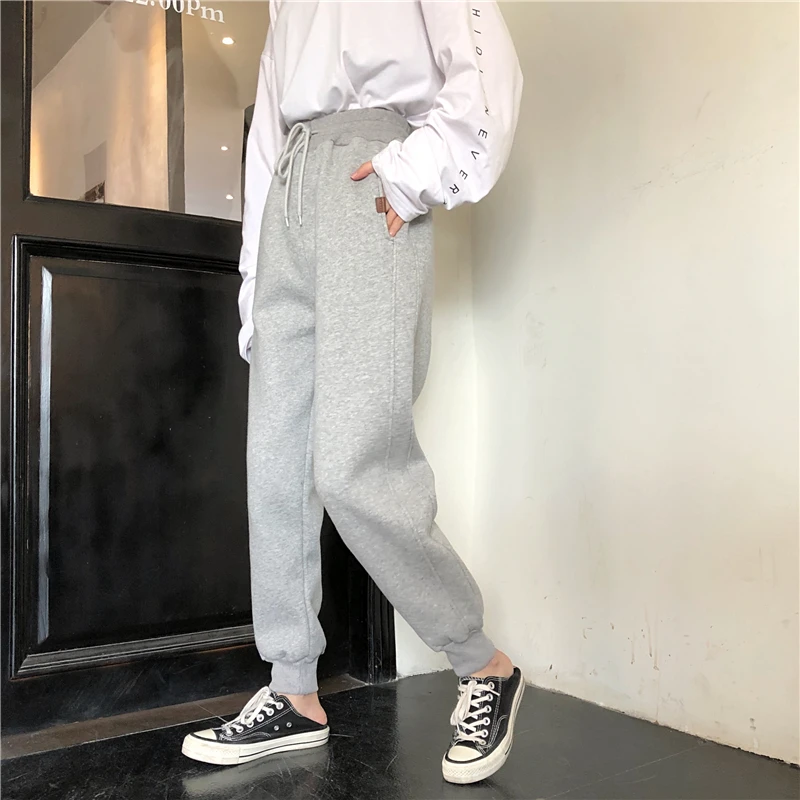 Fdfklak женские осенне-зимние брюки ins tide wild long sweat pants Плюс бархатные толстые шаровары с высокой талией женские штаны для бега