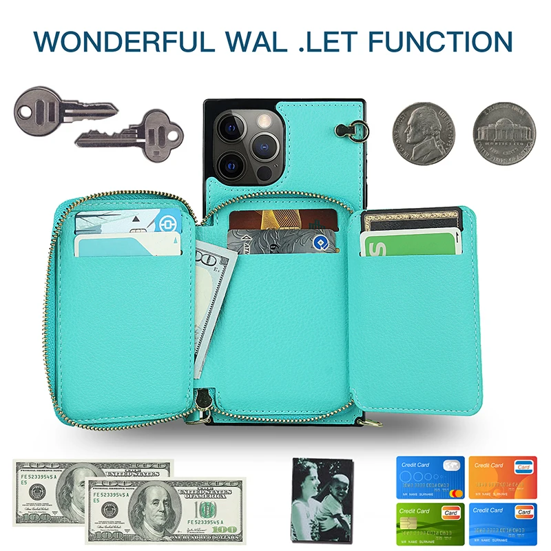 iphone 13 pro max case leather Solid Color Zipper Wallet Phone Case for iPhone 13 12 11 Pro Max 6 7 8 SE 2020 6P 7P 8P X XR XS MAX Card Holder Purse Back Cover iphone 13 pro max leather case