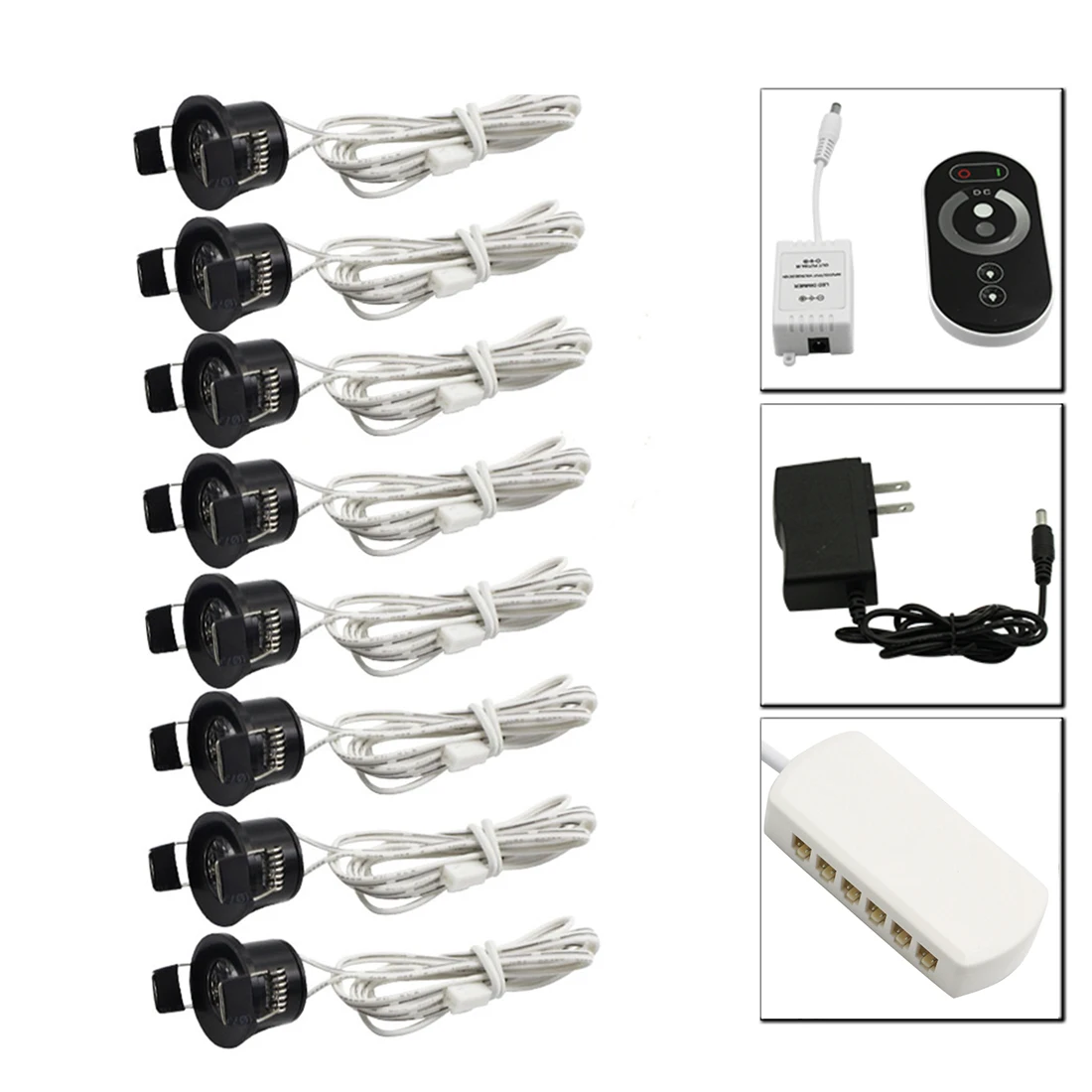 Dimmable 8 lamp set Светодиодный IARY 12V Мини светодиодный точечные потолочные светильники с регулируемой яркостью лампы комплект дистанционного Управление потолочные встраиваемые 1,5 Вт 27 мм выреза для черная подсветка для шкафов - Испускаемый цвет: Dimmable 8 lamp set
