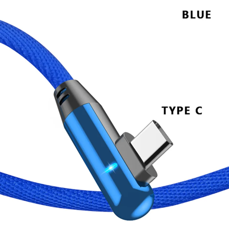 Blue PUJIMAX 90 градусов usb type C кабель для быстрой зарядки usb c кабель для передачи данных type-c зарядное устройство usb-c для samsung S8 S9 Note 9 8 Xiaomi mi8 mi6 - Цвет: Blue