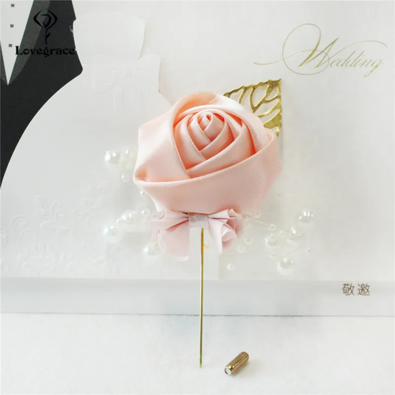 

Lovegrace Brooch Pins Men Wedding Corsage Silk Rose Boutonniere Fake Pearl Meeting Party Prom Decor Girl Bridegroom Boutonniere