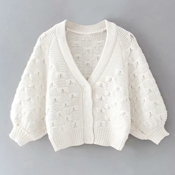 

BIAORUINA Women's White Single Breasted Fashion All-match Texture Knitted Cardigans Ladies Loose V-neck Elegant Sweaters