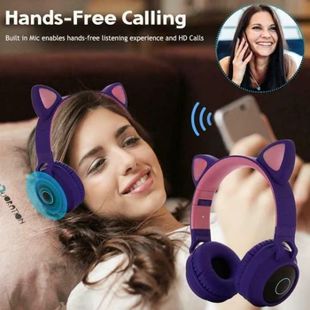 

Bluetooth Headphones Cat Ear LED Light Up Wireless Foldable Headphones