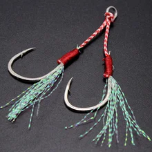 

10pcs/Lot Fishing Lure Slow Jigging Fishing Cast Jigs Assist Hook Barbed Single Jig Hooks Thread Feather Pesca High Carbon Steel