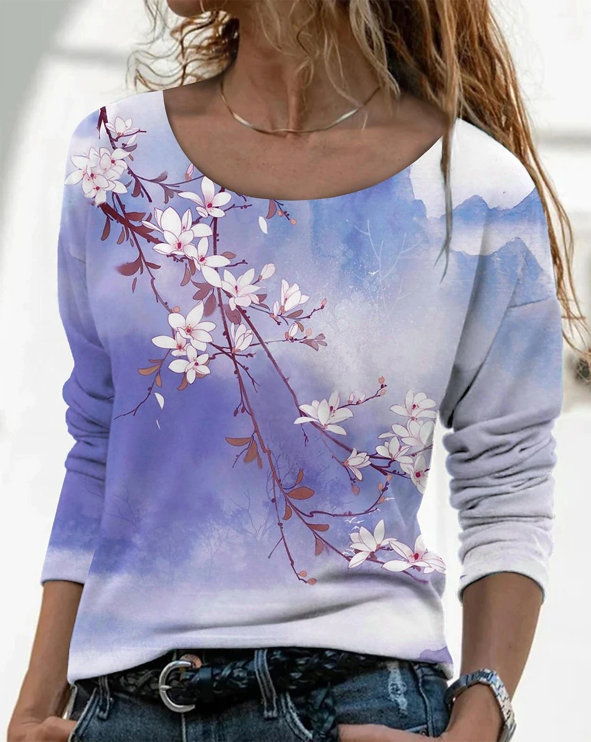 

Round Neck Comfortable Loose Breathable Woman Europe America Retro Sublimation Printing Pattern Bottoming Top T-shirt