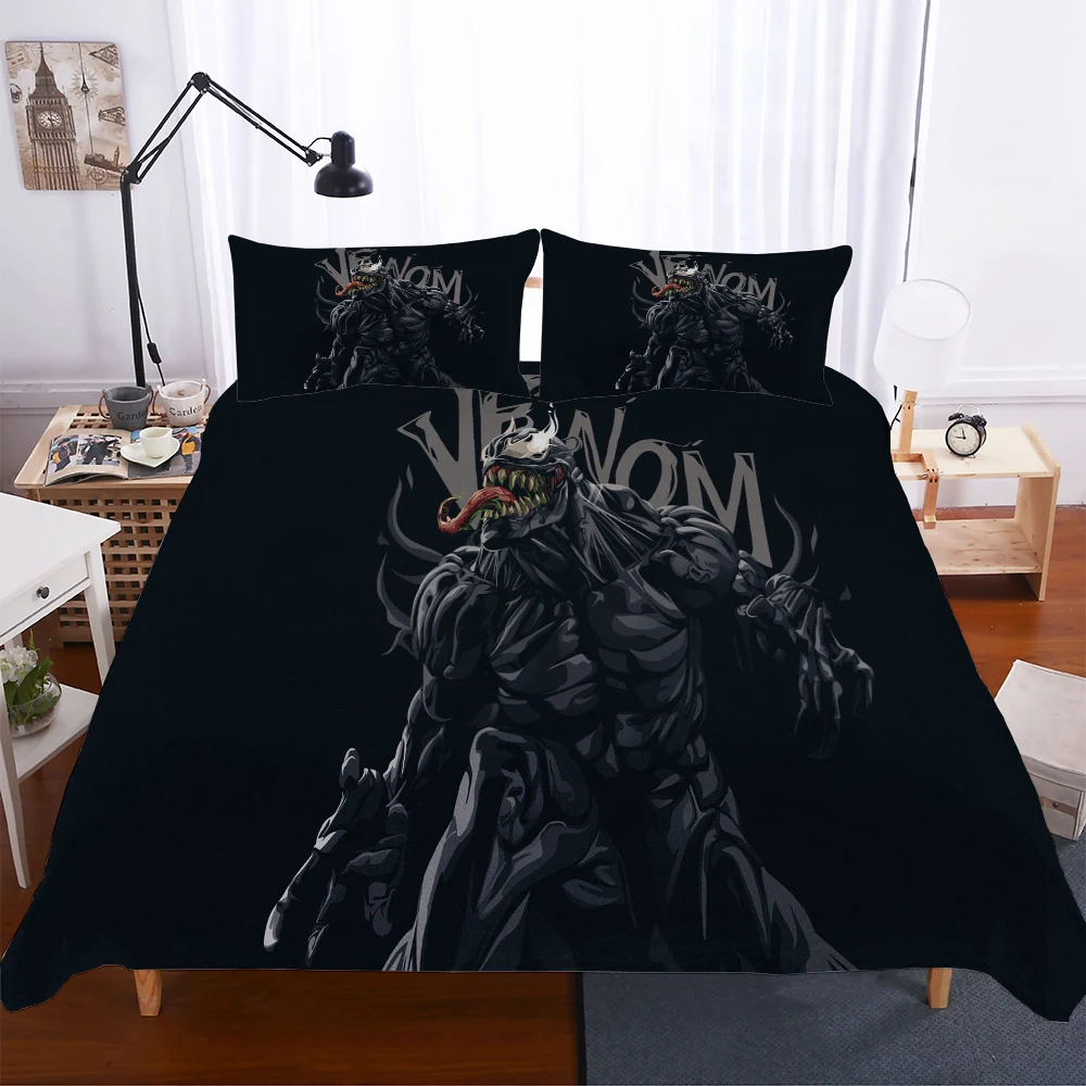 3D Venom Комплект постельного белья, пододеяльник, простыня, постельное белье, размер США, AU, UK, Marvel, супергерой