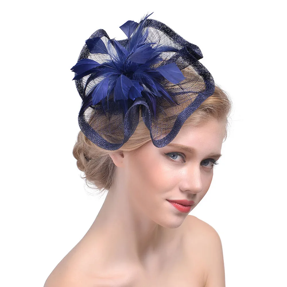 Женская Цветочная Сетка ленты повязка на голову с перьями коктейльный Чай Вечерние головные уборы 9 цветов T823 - Цвет: NY
