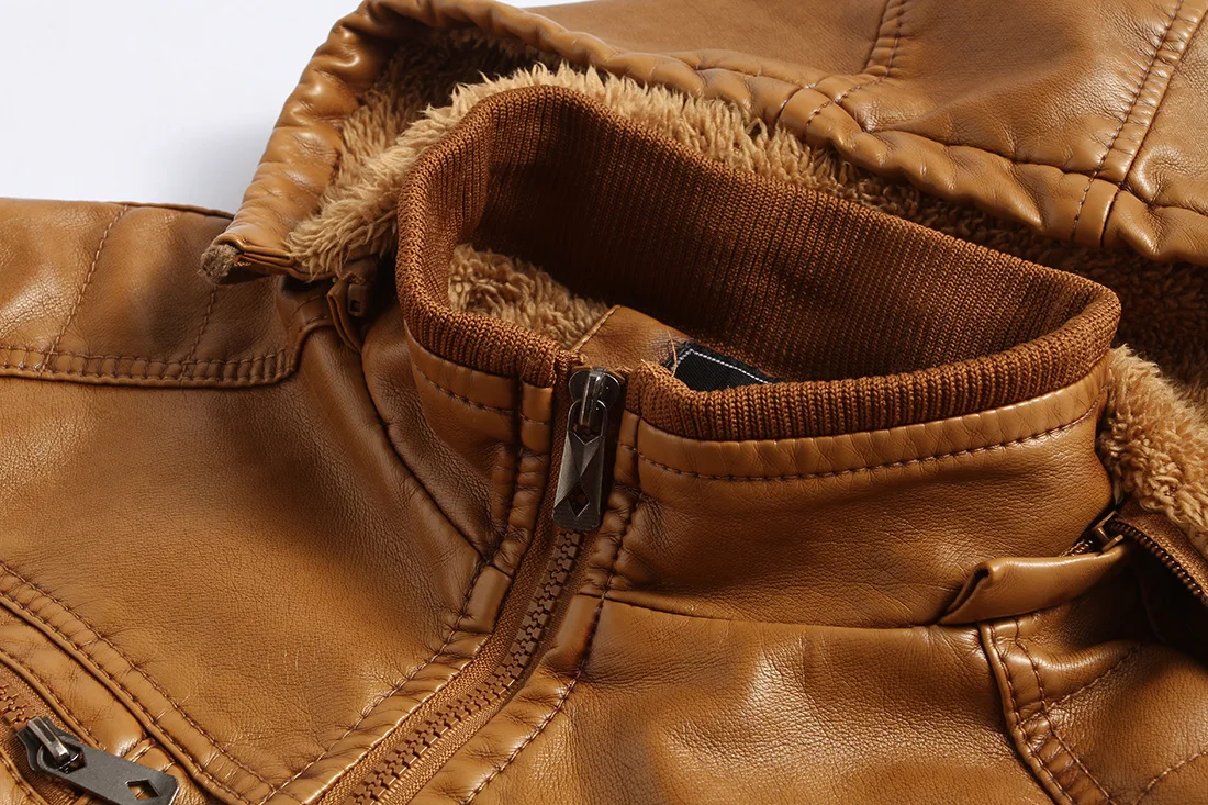 

Leather Jacket Men's Hooded Warm Winter Leather Jacket's Coats
