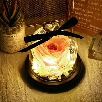 

Loving Heart Glass Cover Simulation Plastic Rose Flower Lamp LED Decoration Night Light for Valentine's Day Gift
