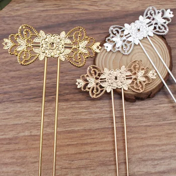 

Vintage Hair Stick with 64x21mm Filigree Flower Metal Hairpins DIY Findings for Wedding Bridal Headdress Hair Fork Accessories