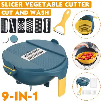 

9 in 1 Multifunctional Magic Rotate Vegetable Cutter With Drain Basket Kitchen Veggie Fruit Shredder Grater Slicer DropShipping