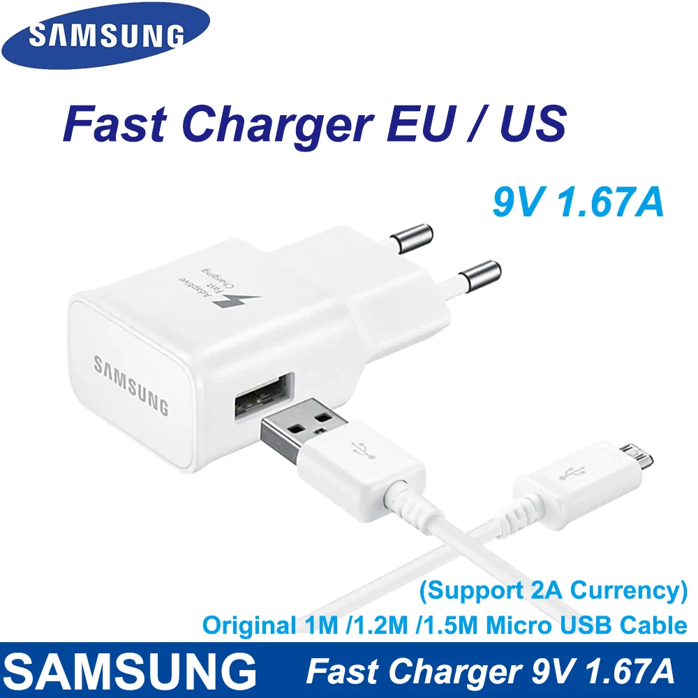 For Samsung S10 S8 S9 Plus Fast Charger Travel Adapter 9v 1.67a Fast Charge 1m Micro Usb Cable