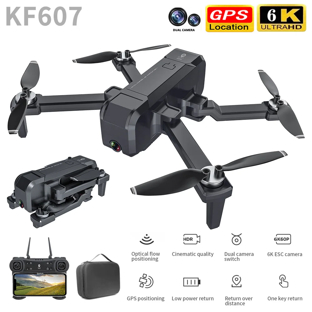 Дрон KF607 6K Wi-Fi FPV оптический поток двойная камера GPS позиционирование