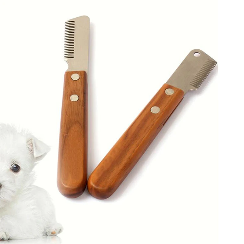 Peine profesional para perros de acero inoxidable, mango de madera, cuchillo para pelar el pelo de mascotas, accesorios para el exceso de pelo