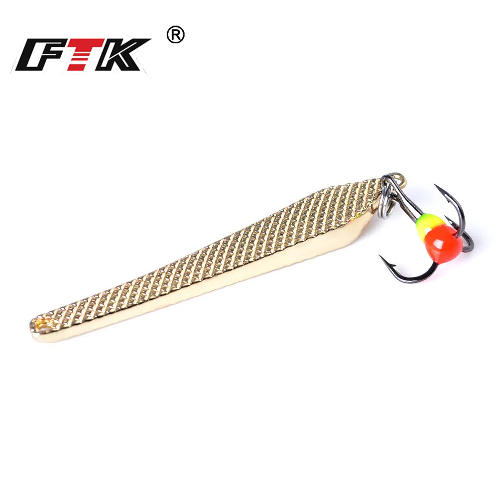 

FTK 1PC Spoon Ice Fishing Lure 6g 55mm Silver Gold Metal Fishing Bait Spinner Bait Treble Hook 10# Hard lures Bass Fishing Lure