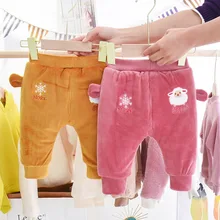 Теплые зимние вельветовые штаны на подгузник для маленьких девочек брюки с овцами От 0 до 3 лет с героями мультфильмов детские плотные повседневные длинные штаны WT970