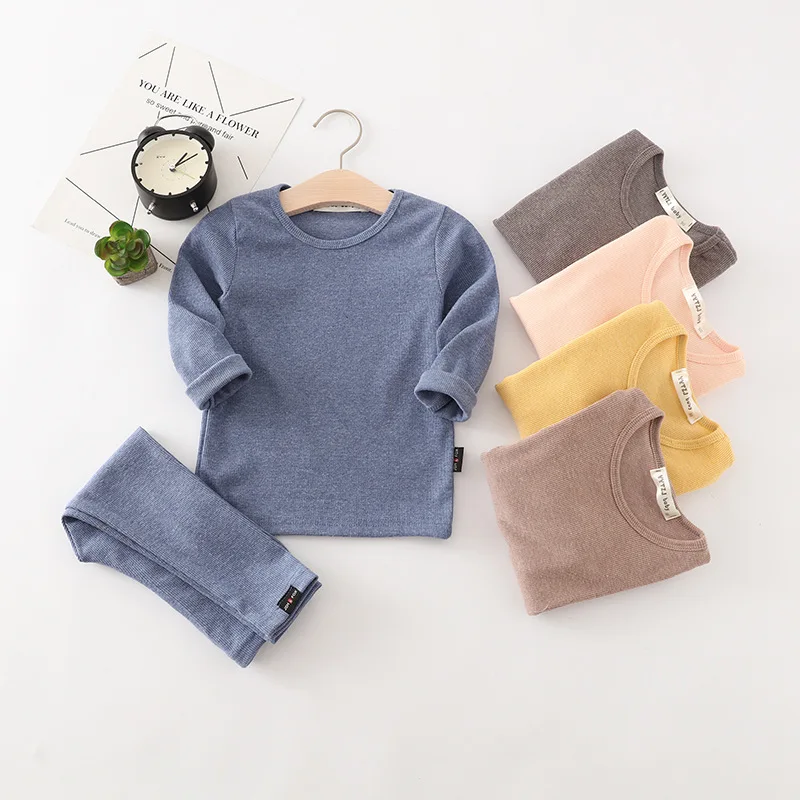 

HITOMAGIC 2019 New Arrival Boys Girls Clothes Children Ribbed Set With Full Sleeve Kids Fitted Pajama Soft Autumn Winter