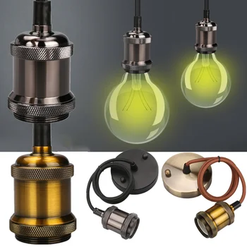 

Vintage Pendant Light Fitting E27 Black Chrome Lamp Holder Suspended Pendant Light Fitting Kit 3 Core Fabric Cable Ceiling