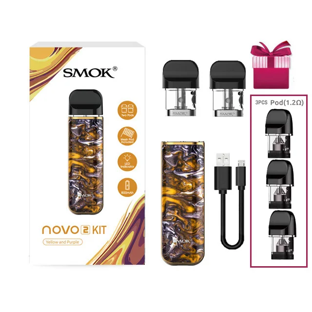 Smok Novo 2 vape pod Комплект 6-25 Вт 800 мАч батарея сетка 2 мл картридж Pod стартовый комплект 1.0ohm DC MTL электронная сигарета - Цвет: Nove 2 Yellow Purple