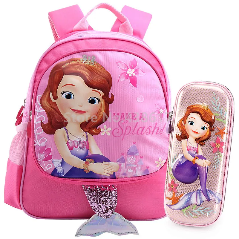 With Pencil Case Set 3D Русалка София принцесса девушки школьная сумка пенал для детей Дети для детского сада, дошкольные Школьные Рюкзаки Сумка - Цвет: With Pencil Case Set