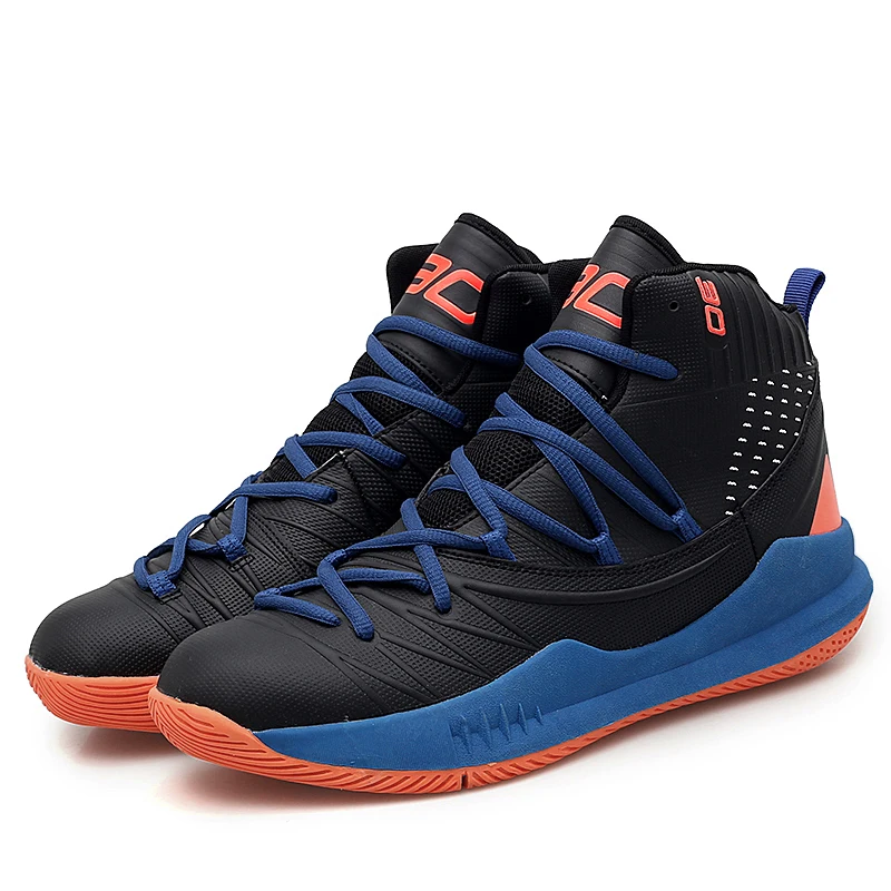 Унисекс Легкие баскетбольные кроссовки мужские высокие баскетбольные кроссовки женские спортивные кроссовки Дети профессиональная тренировочная спортивная обувь - Цвет: Black Blue-orange