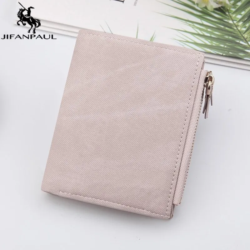 

JIFANPAUL New wallet female short paragraph retro canvas pattern multifunctional two folding buckle double zipper coin purse