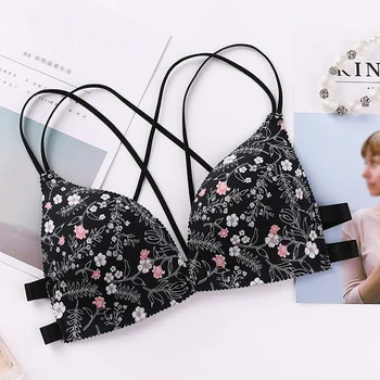 

Women Flower Printed Bras Front Buckle Wireless Bralette Sexy Lingerie Comfort Push Up Floral Bras